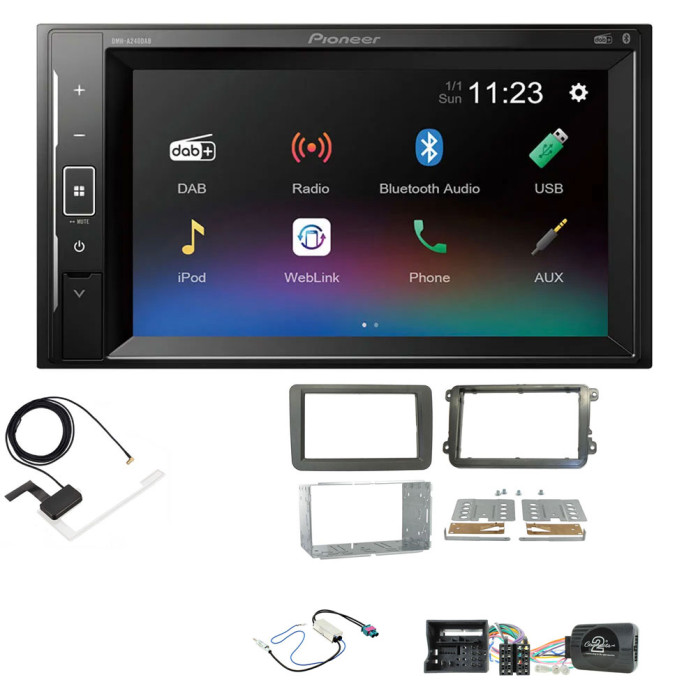 VW Beetle, Caddy, Jetta, Sharan, T-6, Tiguan Pioneer Double Din 6.2" Screen Bluetooth Stereo Upgrade Kit